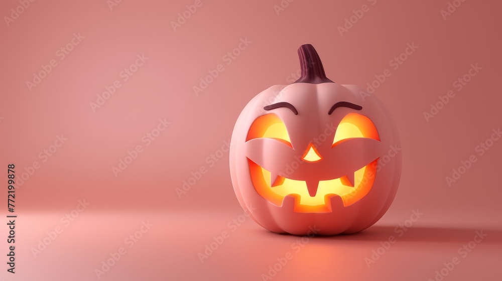 Smiling Carved Pumpkin Glowing on a Warm Pink Background
Smiling Carved Pumpkin Glowing on a Warm Pink Background