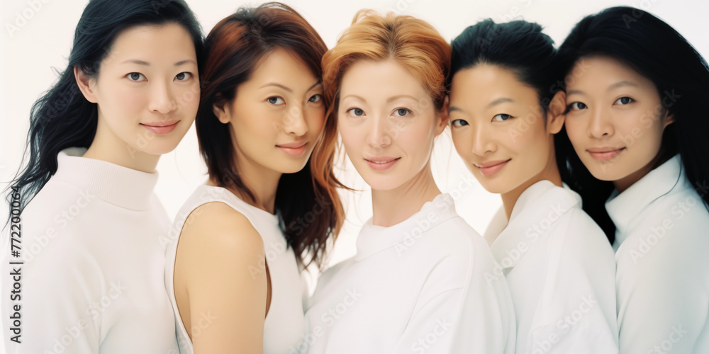 Group portrait of beautiful ladies with different skin and hair color. Woman's day. Group portrait of beautiful ladies with different skin and hair color. Woman's day.