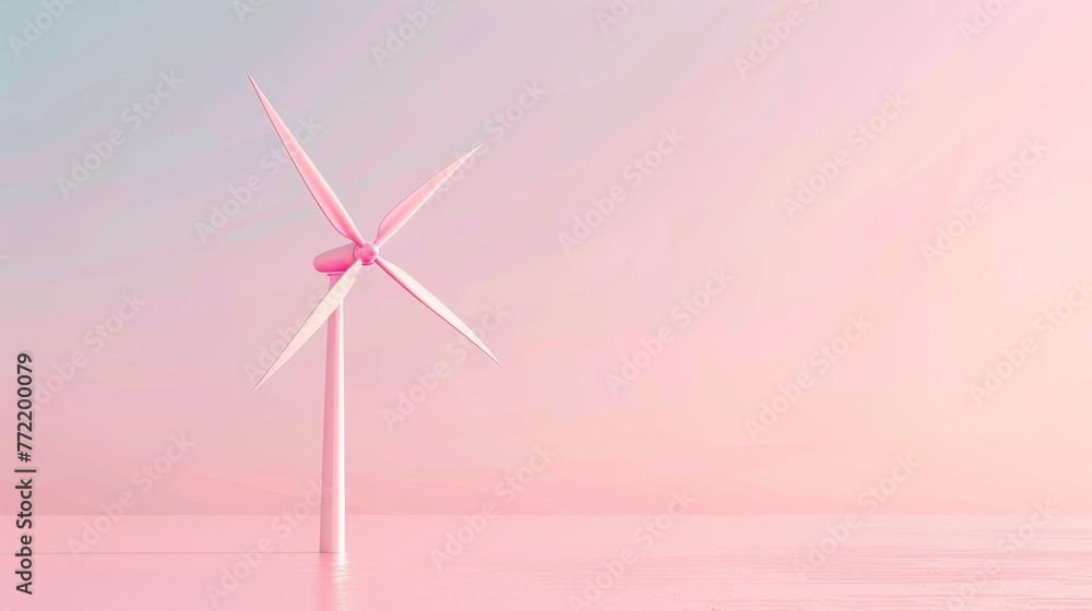 Pink Wind Turbine in Minimalist Style on a Reflective Surface at Sunset Pink Wind Turbine in Minimalist Style on a Reflective Surface at Sunset