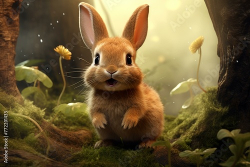 Verdant Fairy cute rabbit forest. Pet tale. Generate Ai