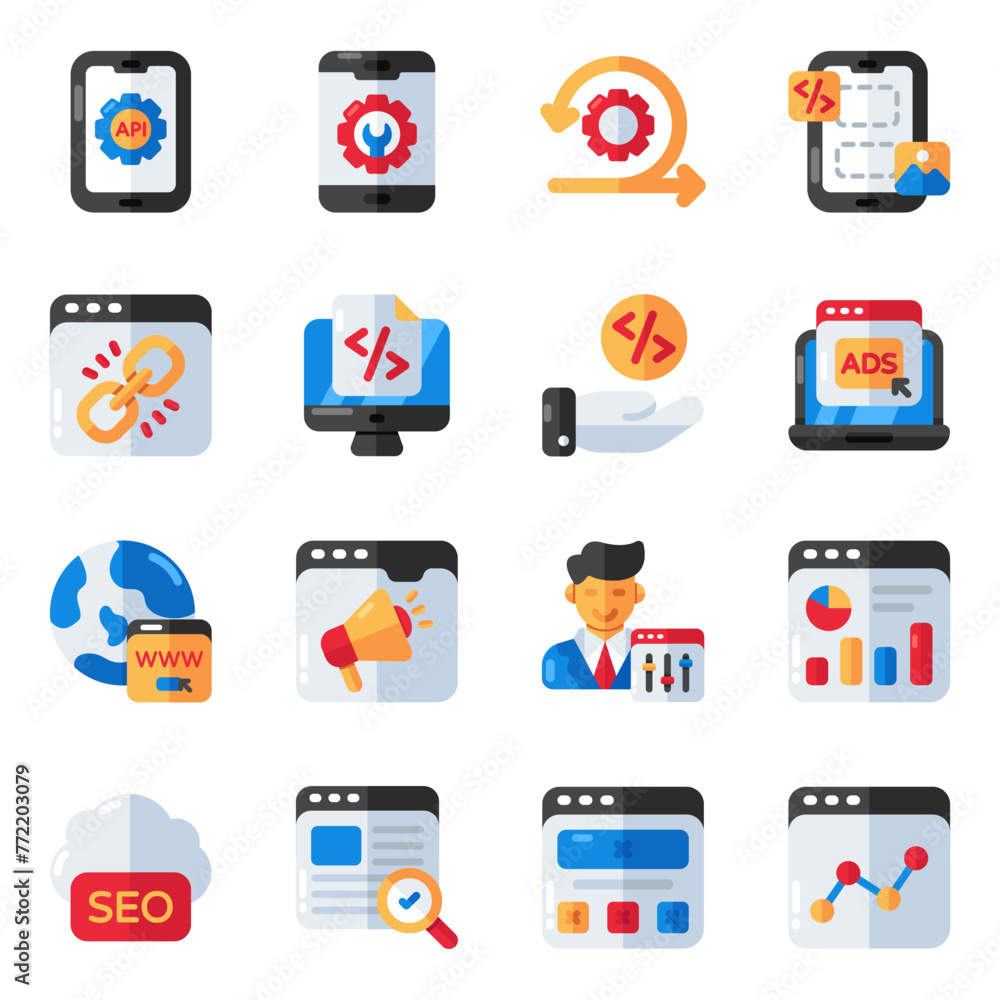 Set of Web and Development Flat Icons

