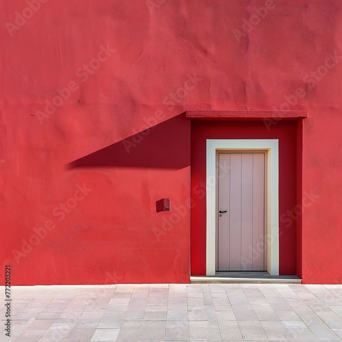 A Red Wall With A White Door