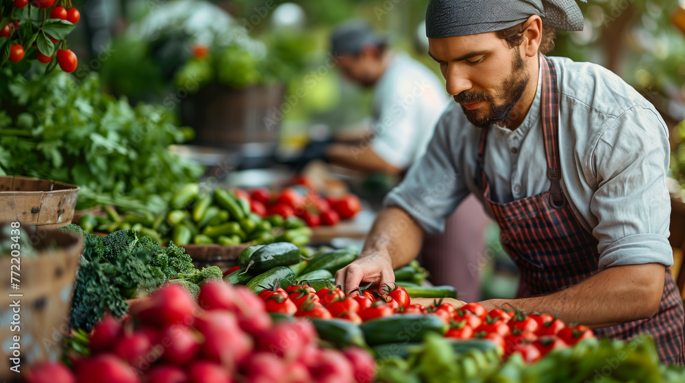 Man working in vegetable market, farmer, fruit, retail, occupation Man working in vegetable market, farmer, fruit, retail, occupation
