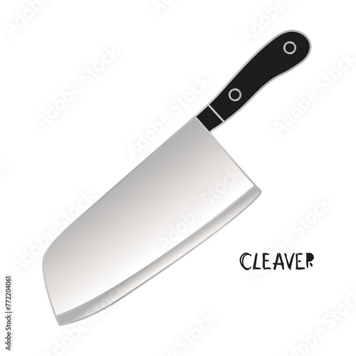 Large Knife With Black Handle on White Background