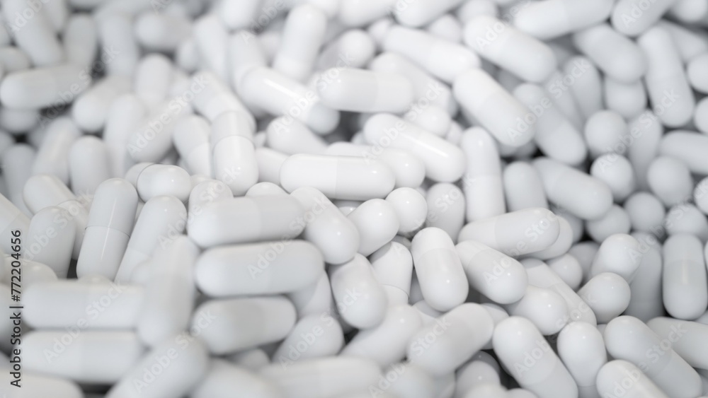 White capsules in an endless 3D animation. White capsules in an endless 3D animation.