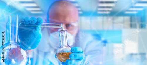 Man is chemist. Scientist w...