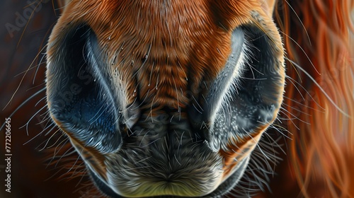 Precise close-up of a horse's nostrils flaring with each breath, capturing the essence of equine vitality and energy.