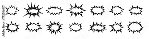comic blast bomb bang boom burst explosion set graphic design pop art illustration retro vintage fun action blow effect decorative bubble dialog message sign frame explode outline cartoon