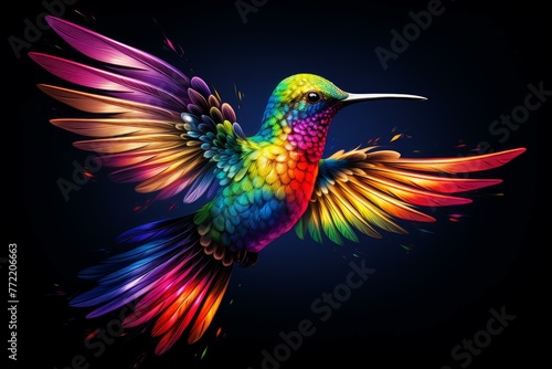Joyful Rainbow colorful hummingbird. Mexico green bird. Generate Ai © juliars