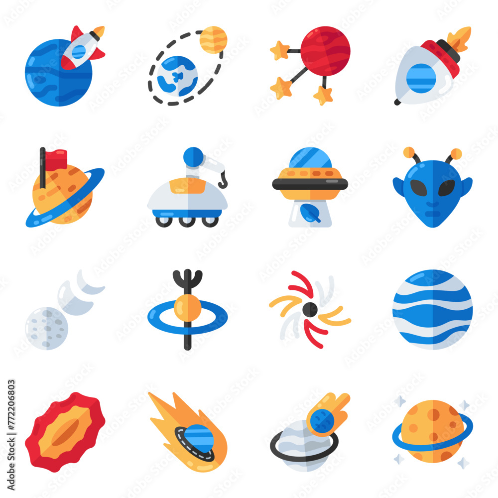 Set of Space and Exploration Flat Icons 

