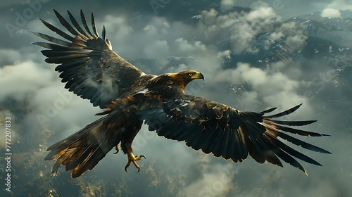 Unbound Majesty: Witness the Magnificent Eagle Soaring Across Vast Skies, Its Powerful Wings Spanning Freedom and Strength, a Symbol of Untamed Majesty in the Boundless Realm of the Wild.