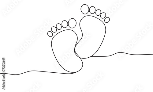 Little kids feet. Tiny foots. One single line drawing of feet. Continuous line. Hand-drawn design
 for posters, wall art, tote bag, mobile case, t-shirt print. Baby shower. Logo. vector illustration. 
