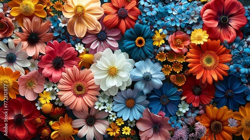 A flowered carpet made of a unique rare variety of flowers in gorgeous bright colors.