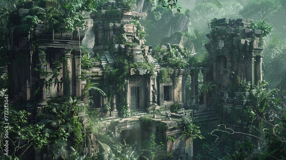 A Fantasy World of Ancient Ruins and Jungle Growth Generative AI