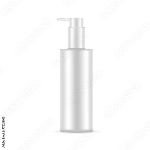 Tall Plastic Pump Bottle Mockup, Front View, Isolated On White Background. Vector Illustration