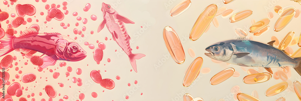 Contrasting Sources of Nutritional Supplements: Krill Oil vs. Fish Oil - obrazy, fototapety, plakaty 