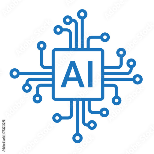 Artificial intelligence icon. Simple ai system logo. Microchip processor AI.