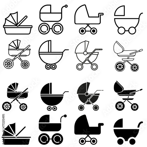 Baby carriage icon vector set. Stroller illustration sign collection. Baby symbol or logo.