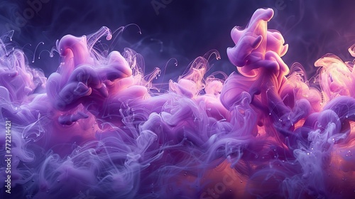An ultra high-definition image portrays ethereal violet clouds with a sense of motion, capturing an abstract and mystical quality suitable for imaginative backgrounds or avant-garde designs. photo