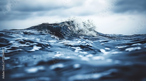 A close-up view of an ocean wave with splashes.