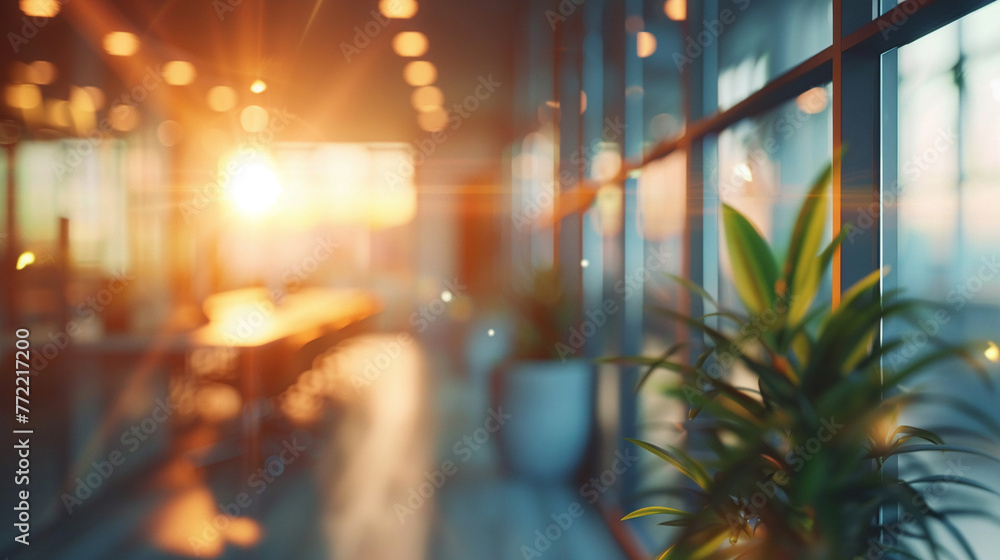 Beautiful blurred background of a light, modern office interior, panoramic windows, stunning lighting, creating an airy ambiance Beautiful blurred background of a light, modern office interior, panoramic windows, stunning lighting, creating an airy ambiance