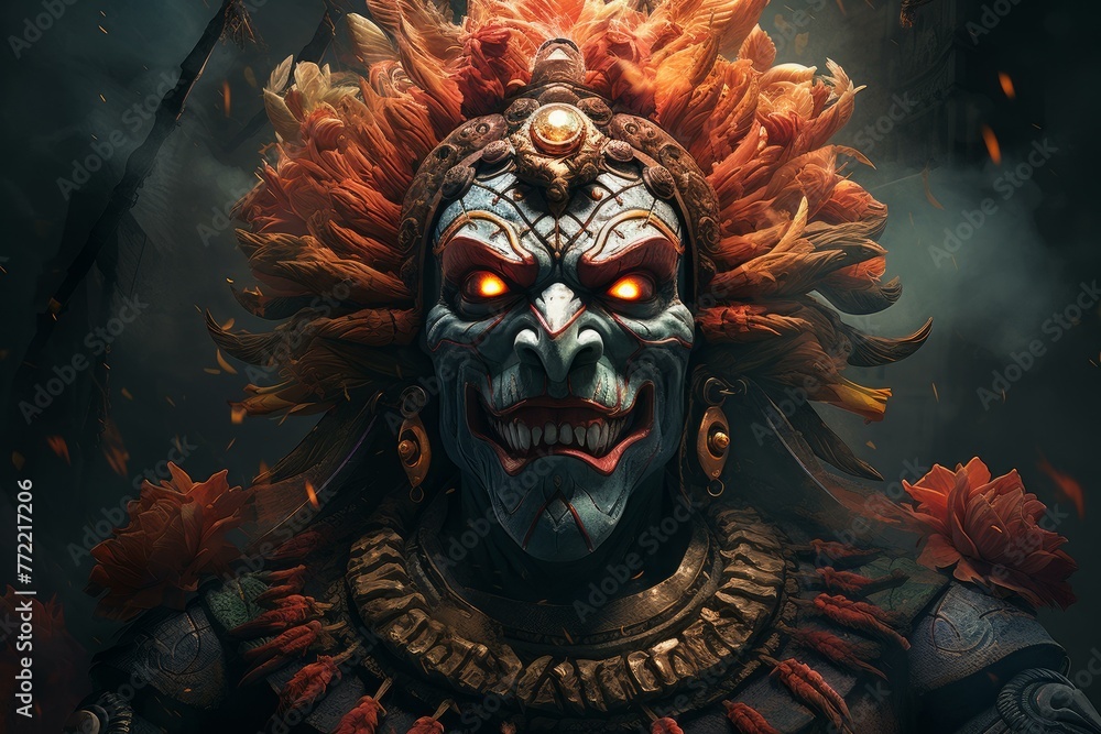 Powerful Ravana indian demon. Rugged mystical and horned creature with great strength. Generate AI