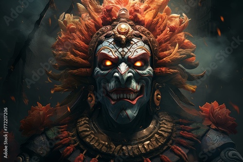 Powerful Ravana indian demon. Rugged mystical and horned creature with great strength. Generate AI