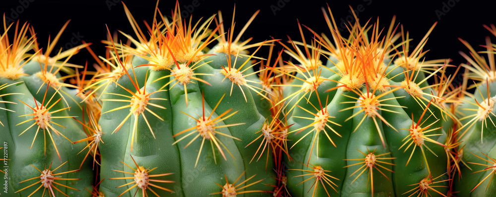 Vibrant cactus spines close up contrasting against dark background. Sharp detail emphasizes plant texture Vibrant cactus spines close up contrasting against dark background. Sharp detail emphasizes plant texture