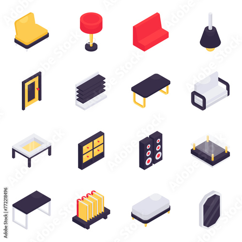 Set of House Fittings Isometric Icons

