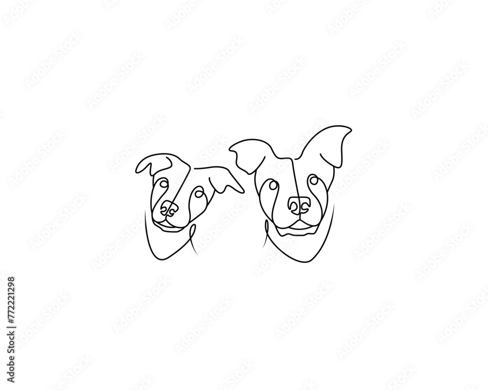 minimalist line art of a 2 dog. Concept of odd friendships. Poster design. Wallpaper ideas. 2 dog friendship illustration.