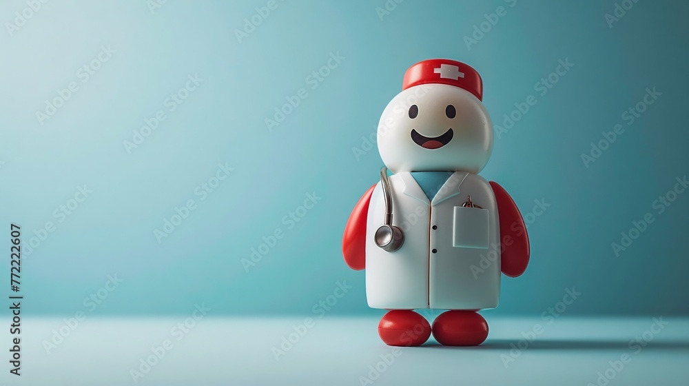 model of a smiling pill capsule with a tiny doctors coat and stethoscope model of a smiling pill capsule with a tiny doctors coat and stethoscope