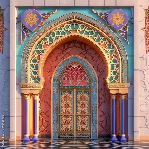 Porta e arco de uma mesquita em estilo árabe clássico  photo