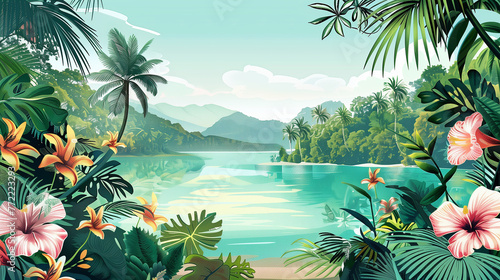 drawn tropical background with palm trees