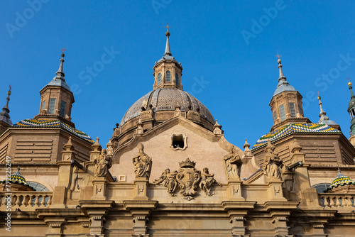 Sunset silhouette of basilica del pilar, zaragoza