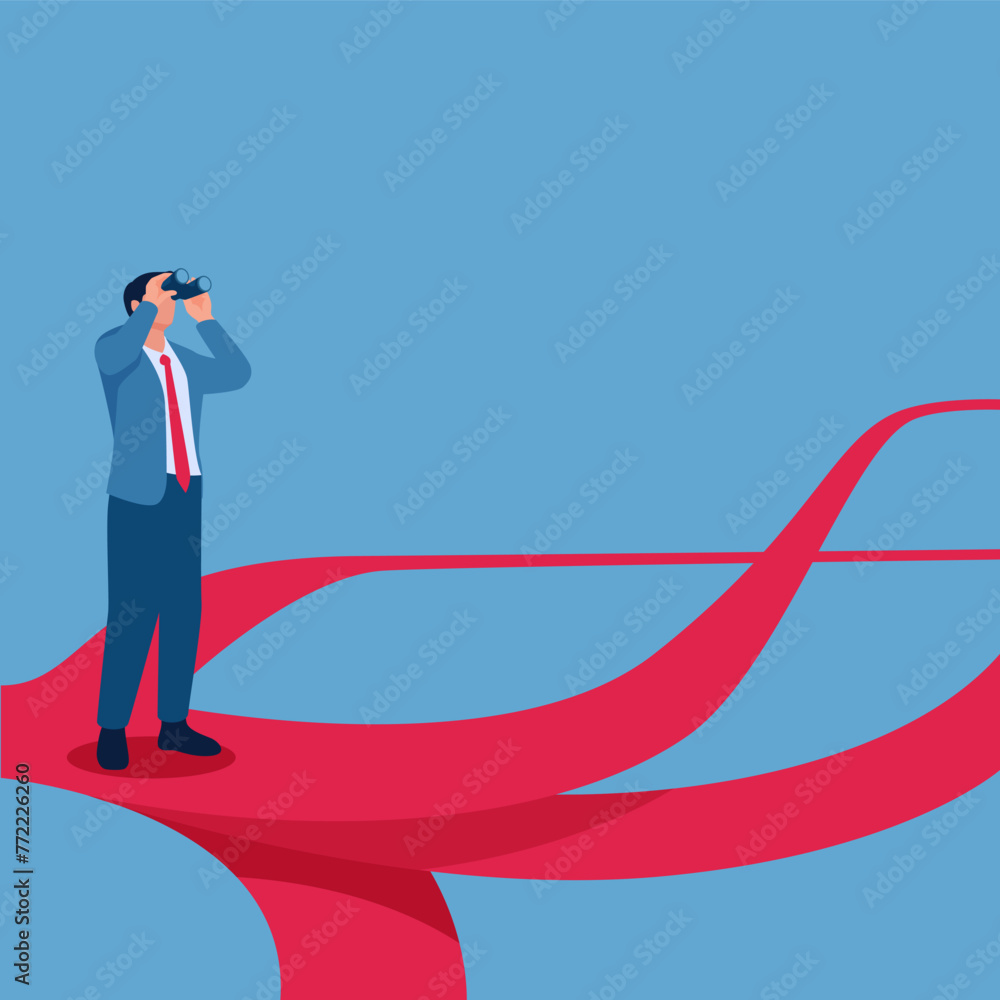 Fototapeta premium Man looking through a crossroads with many branches, illustration for planning.