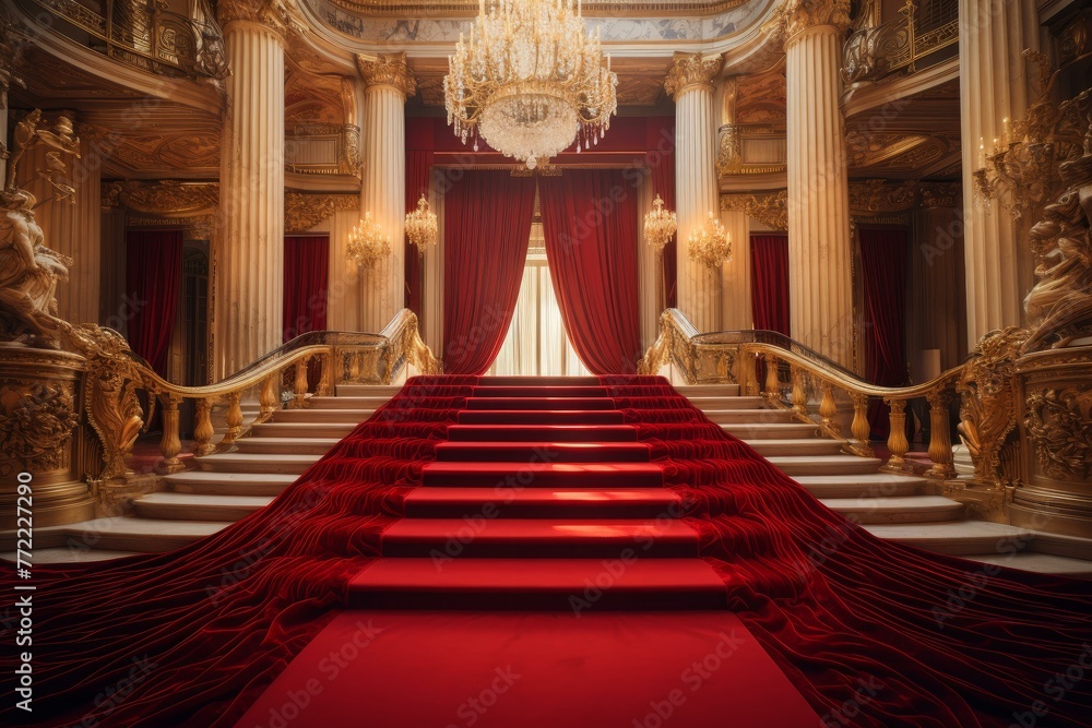 Obraz premium Opulent Red carpet stage. Show flash star. Generate Ai