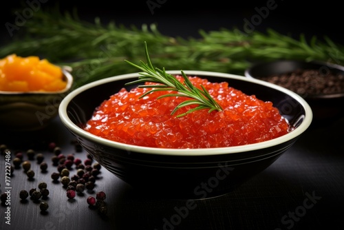 Rich Red caviar. Orange food dish. Generate Ai