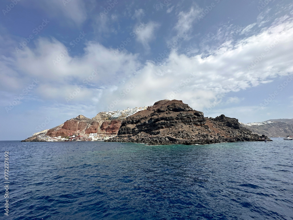 Rocky shores of Santorini island