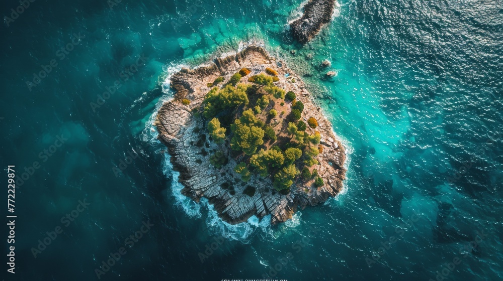 Naklejka premium An aerial view of a small island surrounded by water, AI