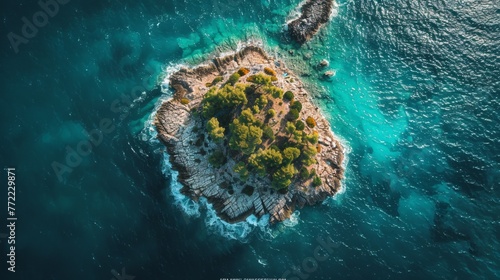 An aerial view of a small island surrounded by water, AI