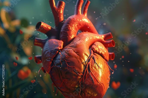 Human heart with blood vessels. 3d medical background.