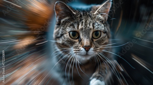 A close up of a cat walking on the floor with blurry background, AI