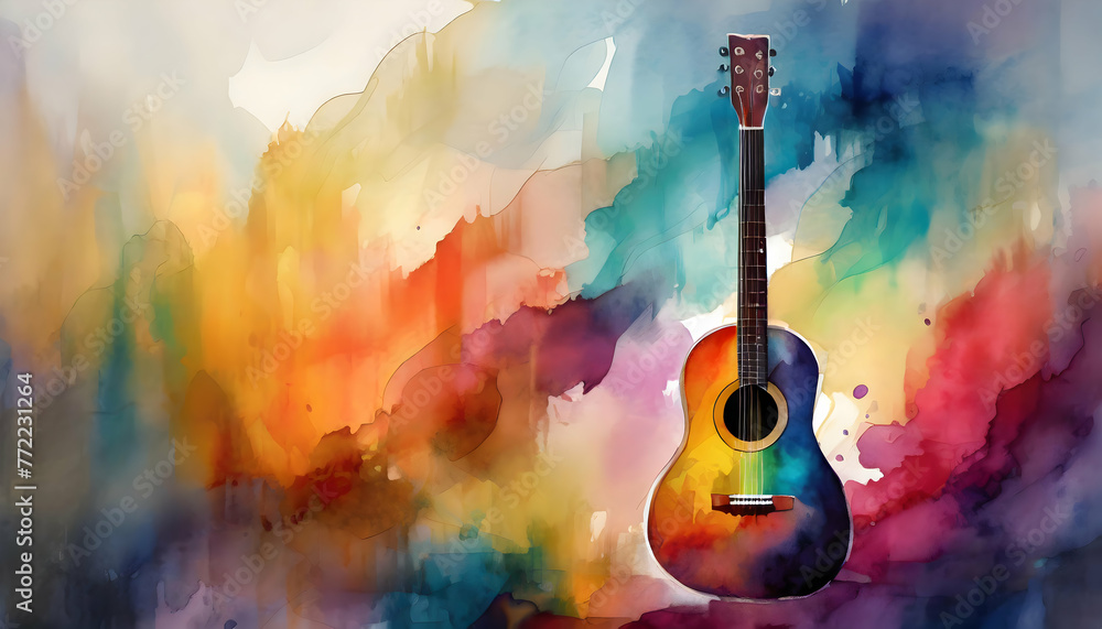 Abstract Guitar Acoustic collection of color gradient and drawing of abstract colorful - obrazy, fototapety, plakaty 