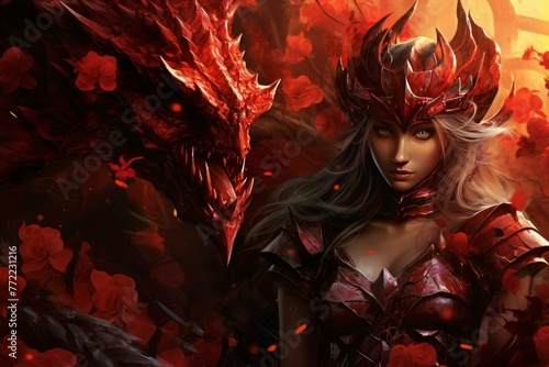 Vibrant Red dragon fantasy art. Animal fantastic. Generate Ai