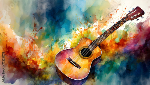 Abstract Guitar Acoustic collection of color gradient and drawing of abstract colorful