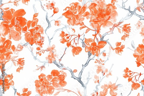 Watercolor Seamless pattern with orange and white
