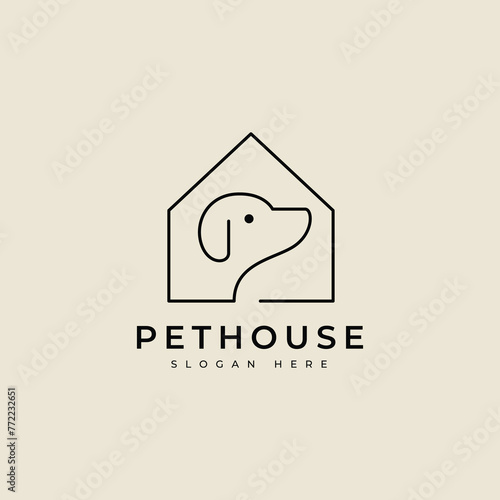 dog house pet medical line logo design graphic vector