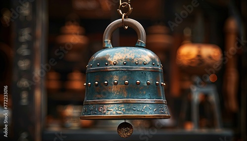 Rustic Bronze Bell Hanging from Chain A Monthly Event Inspired Decoration Generative AI
