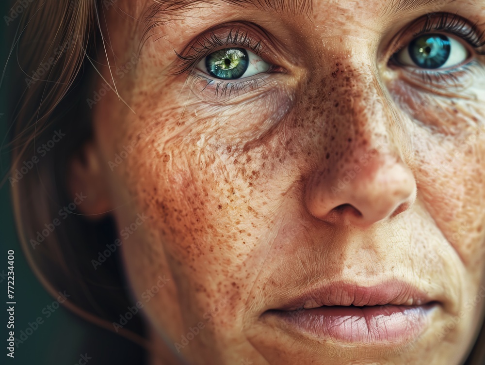 Close Up of a Woman With Freckles on Her Face Close Up of a Woman With Freckles on Her Face