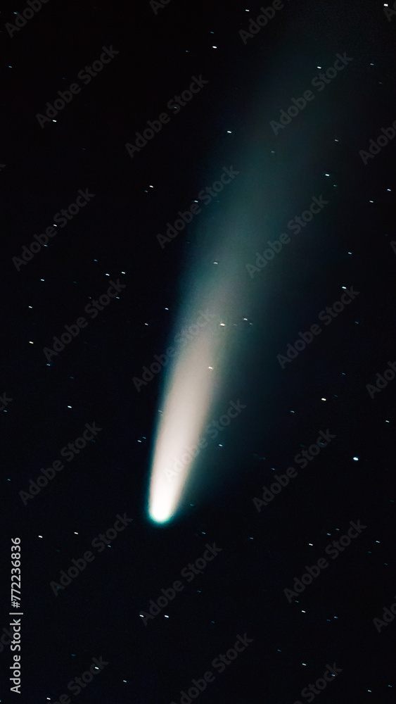 Comet Neowise C/2020 F3 Shines Bright In The Dark Night Starry Sky Comet At A Distance Of 104 Million Kilometres. Comet Neowise C/2020 F3 Shines Bright In The Dark Night Starry Sky Comet At A Distance Of 104 Million Kilometres.